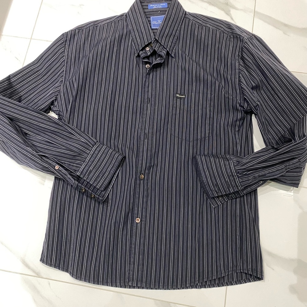 Faconnable Navy Striped Button Down Shirt